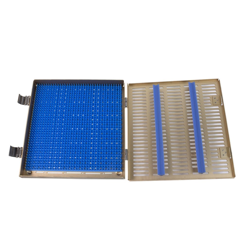 00-1120F — 10.5" x10.5"x1.5" Microsurgical Instrument Sterilization Case - With Full Pin Mat